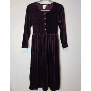 Vtg Velvet Maxi Dress Empire Waist Tie Back Sz Large Dark Romantic Purple 90s